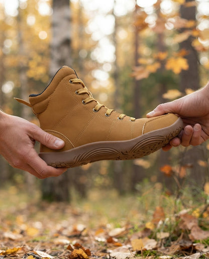 Händer böjer Canyon Barefoot Boot något för att visa den flexibla sulan